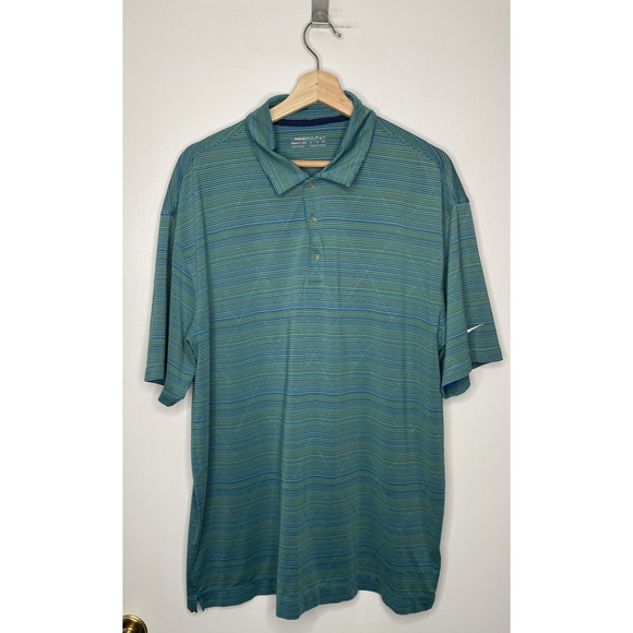 NIKE GOLF Dri Fit Mens Shirt Size XL Green Striped Logo Polo Size XL - Picture 1 of 8